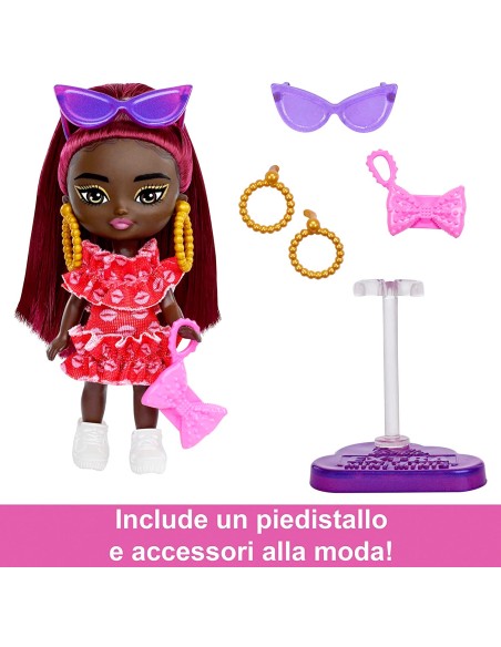 Barbie - Barbie Extra Mini Minis, Bambola con capelli bordeaux