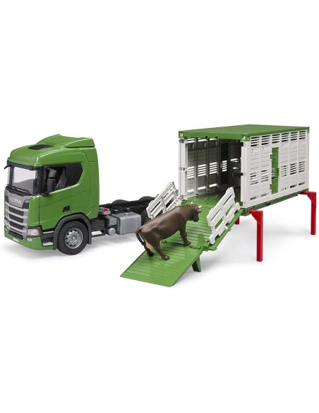 Bruder - Scania Super 560R Camion trasporto bestiame con un bovino
