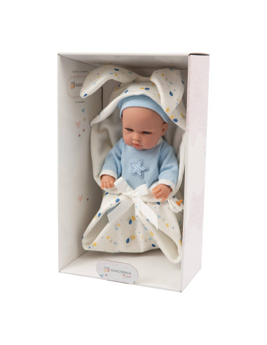 Bebè 33 cm coperta c/orecchie azzurro