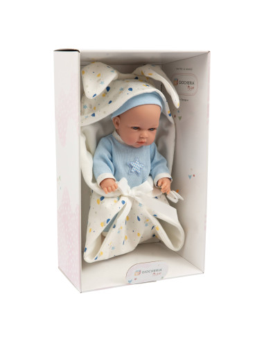 Bebè 33 cm coperta c/orecchie azzurro