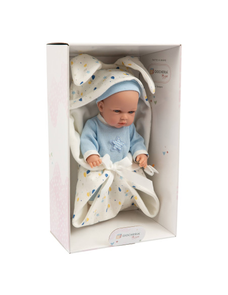 Bebè 33 cm coperta c/orecchie azzurro
