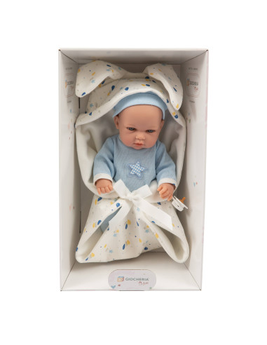 Bebè 33 cm coperta c/orecchie azzurro