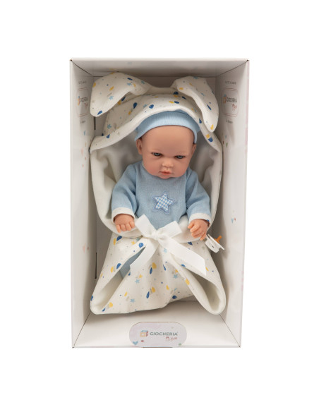 Bebè 33 cm coperta c/orecchie azzurro
