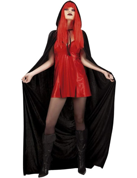 Mantello nero con cappuccio effetto velluto