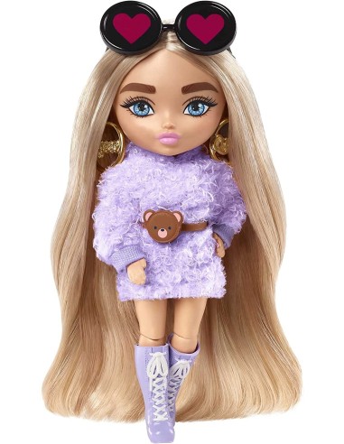 Barbie Extra Mini Con felpa lilla e cintura Orsacchiotto