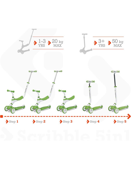 Scribble Monopattino 5 in 1 Black/Green
