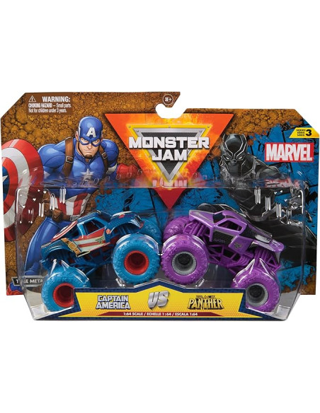 Monster Jam Veicoli 2 pack 1:64 Marvel Capitan vs Black Panter