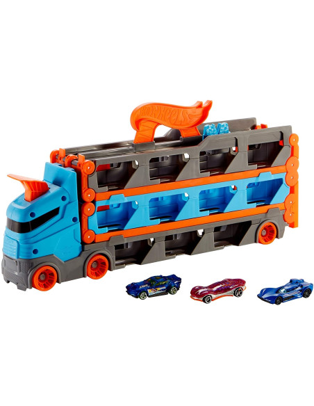Hot Wheels 2in1 Camion Trasportatore e Pista con 3 Macchinine