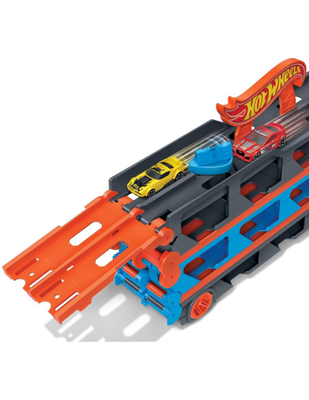 Hot Wheels 2in1 Camion Trasportatore e Pista con 3 Macchinine