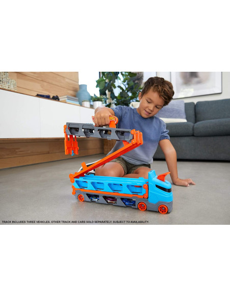 Hot Wheels 2in1 Camion Trasportatore e Pista con 3 Macchinine