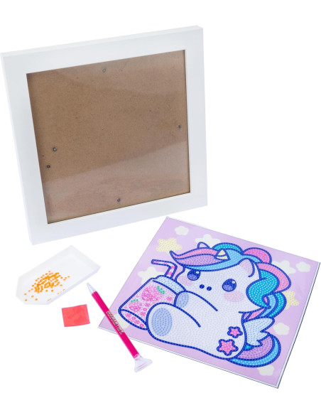 Diamantiny Kawaii Unicorn Quadretto con bevanda