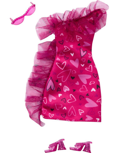 Barbie Look Completo Vestito Rosa con cuori e...