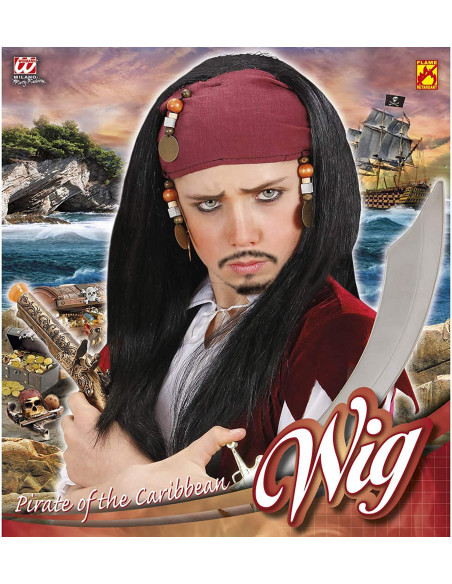 PARRUCCA PIRATA DEI CARAIBI CON BANDANA E PERLINE