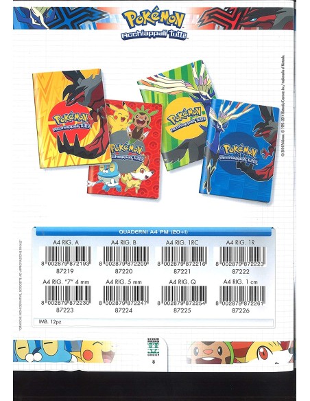 QUADERNO QUADRI 1 CM POKEMON XY