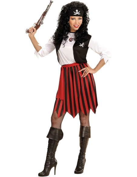 Piratessa vestito con gilet, cintura e copricapo Tg. S