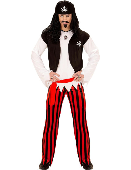 Pirata camicia con gilet, pantaloni, cintura e copricapo Tg. L