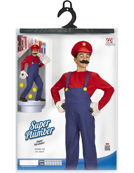 Super Idraulico Salopette, maglia, cappello 8/10 anni