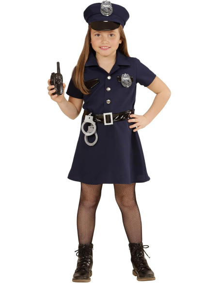 Poliziotta vestito, cintura, cappello, manette 8/10 anni