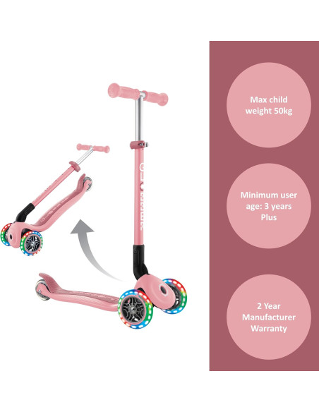 Globber - Primo Foldable Lights - Pastel Pink