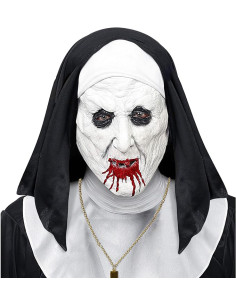 Maschera Mezzo Viso Suora Horror Con Copricapo