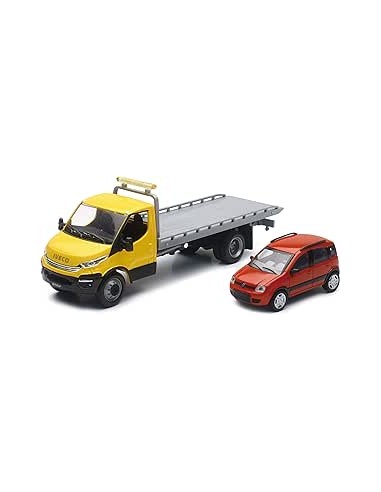 New Ray - 1:36 Iveco Daily Tow Truck Yellow Cab + 1:43 Fiat Panda Red