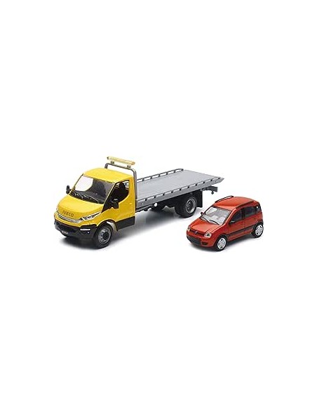 New Ray - 1:36 Iveco Daily Tow Truck Yellow Cab + 1:43 Fiat Panda Red