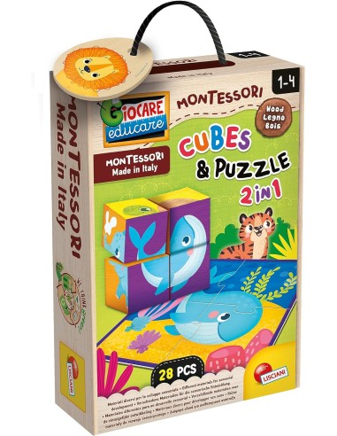 Lisciani - Montessori Wood Cubes and puzzle 2 in 1
