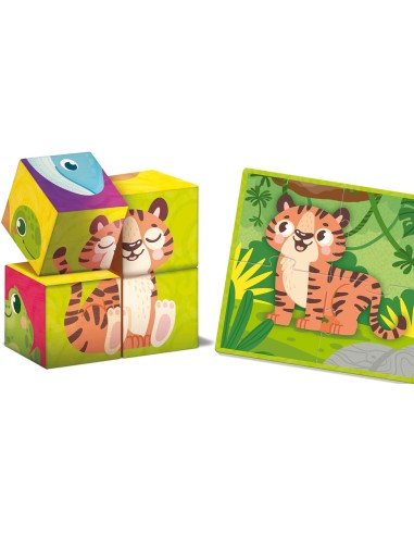 Lisciani - Montessori Wood Cubes and puzzle 2 in 1