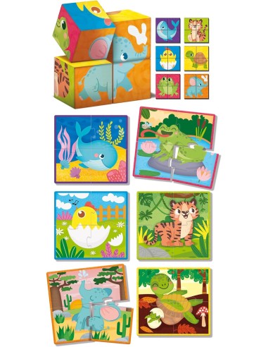 Lisciani - Montessori Wood Cubes and puzzle 2 in 1