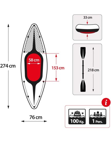 canoa cm 274x76 challenger set remi +pompa K1