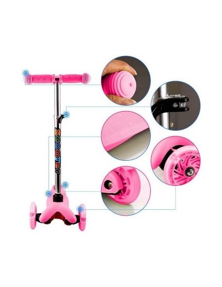 Scooter 3 ruote "speedy" rosa con ruote luminose