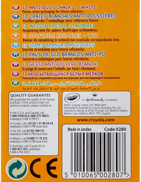 Crayola Gessetti Bianchi Antipolvere 12 Pz