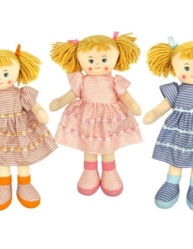 Bambola Pezza 50cm con Vestito a Righe e Fiori